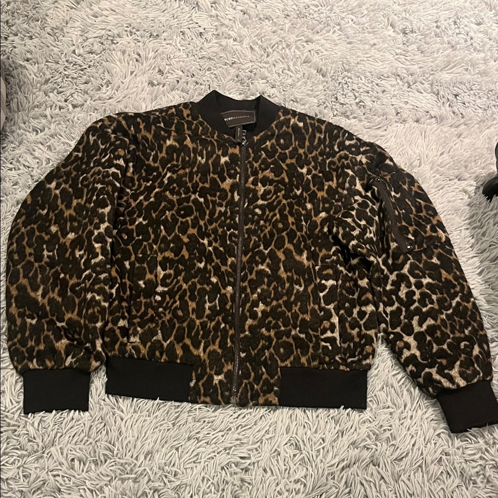 BCBGMaxAzria Leopard-Print Bomber Jacket in Brown and Black